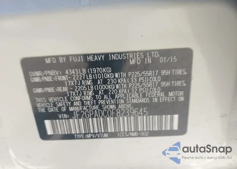 2015 Subaru Xv Crosstrek 2.0I Premium из США, поврежденный, VIN JF2GPADC0F8239645